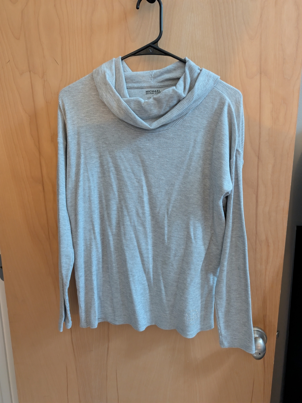 Michael Kors Women's Light Gray Ribbed Cowl Neck Sweater